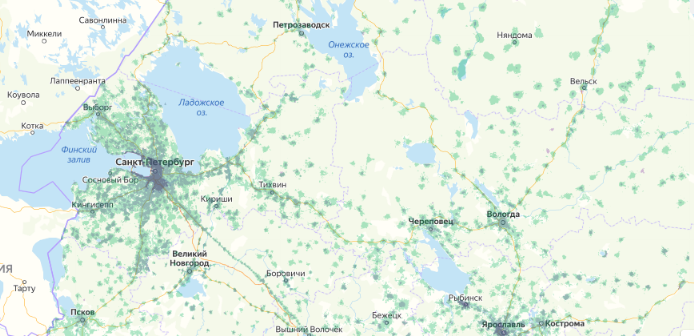 Зона покрытия МТС на карте Дзержинский 